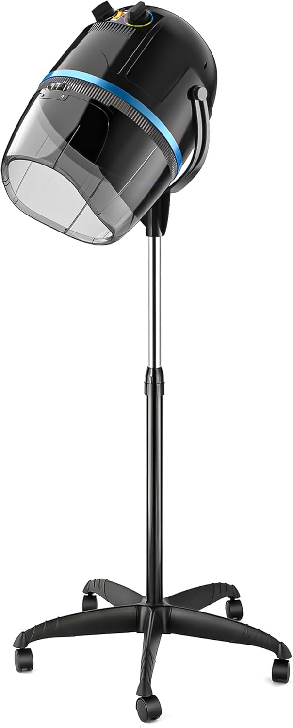 Professional Hooded Floor Hair Dryer Adjustable Bonnet Hair Dryer Stand Up with Timer and Rolling Wheels for Beauty Spa Home Salon Equipment (Black)