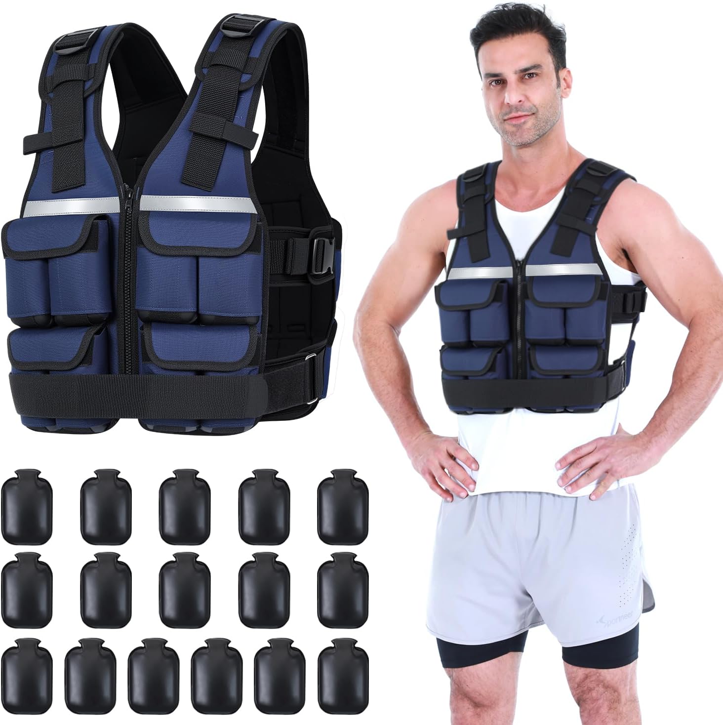 Sportneer Adjustable Weighted Vest Weights: 2-18 lbs/2-42 lbs Washable Weight Vest for Walking 16 In 1 Fast Adjust Rucking Vest for Women and Men Home Gym Running Jogging Strength Training Vests