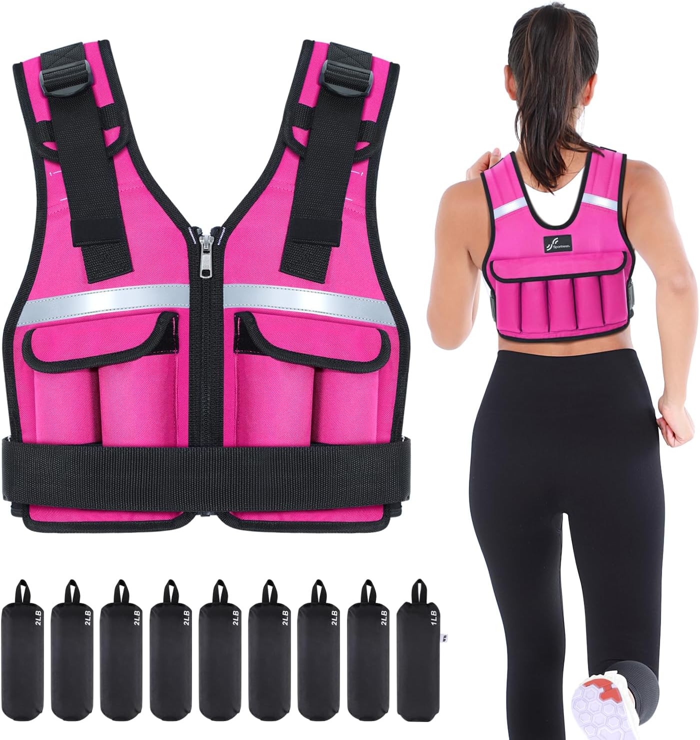 Sportneer Adjustable Weighted Vest Weights: 2-18 lbs/2-42 lbs Washable Weight Vest for Walking 16 In 1 Fast Adjust Rucking Vest for Women and Men Home Gym Running Jogging Strength Training Vests
