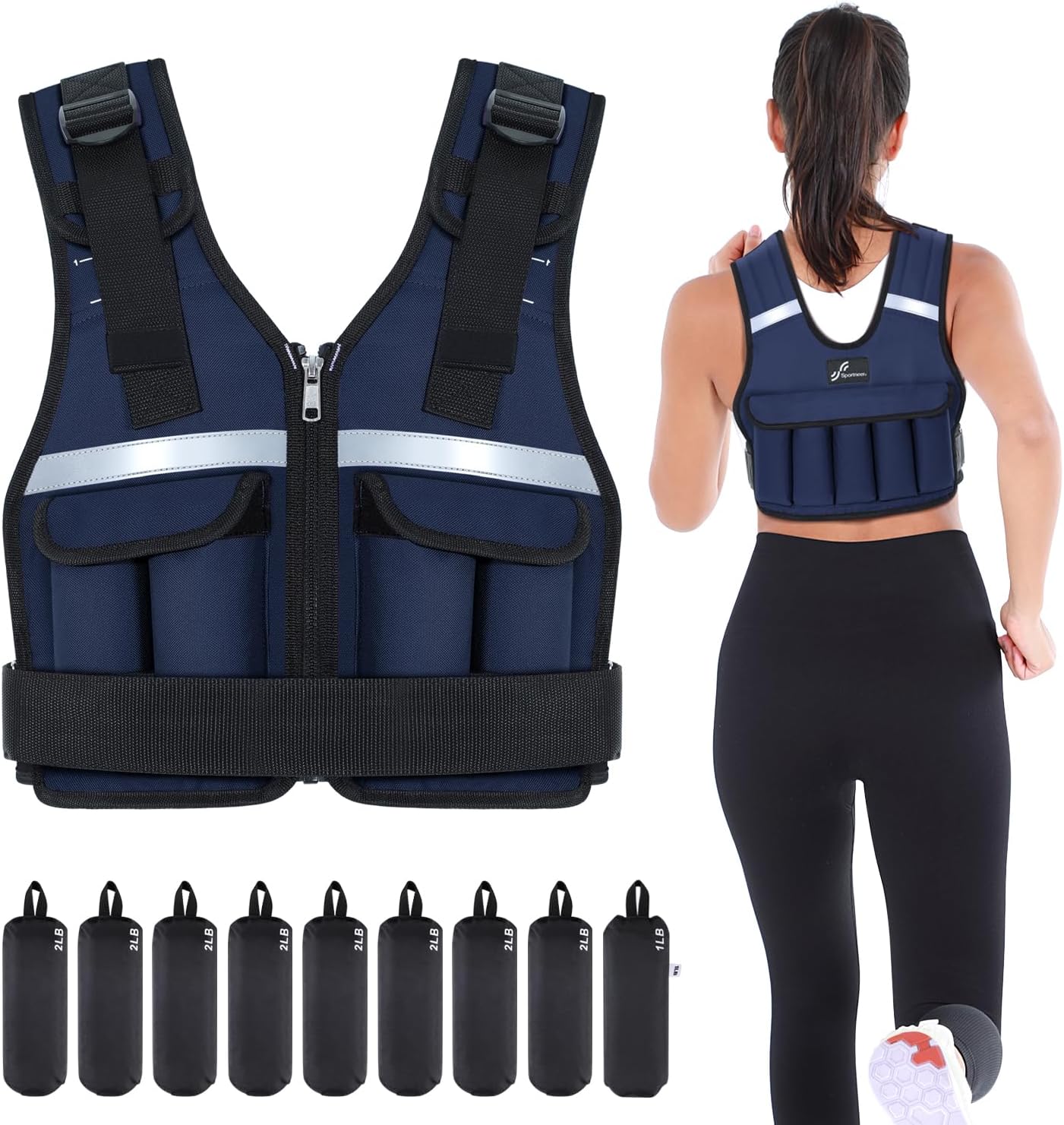 Sportneer Adjustable Weighted Vest Weights: 2-18 lbs/2-42 lbs Washable Weight Vest for Walking 16 In 1 Fast Adjust Rucking Vest for Women and Men Home Gym Running Jogging Strength Training Vests