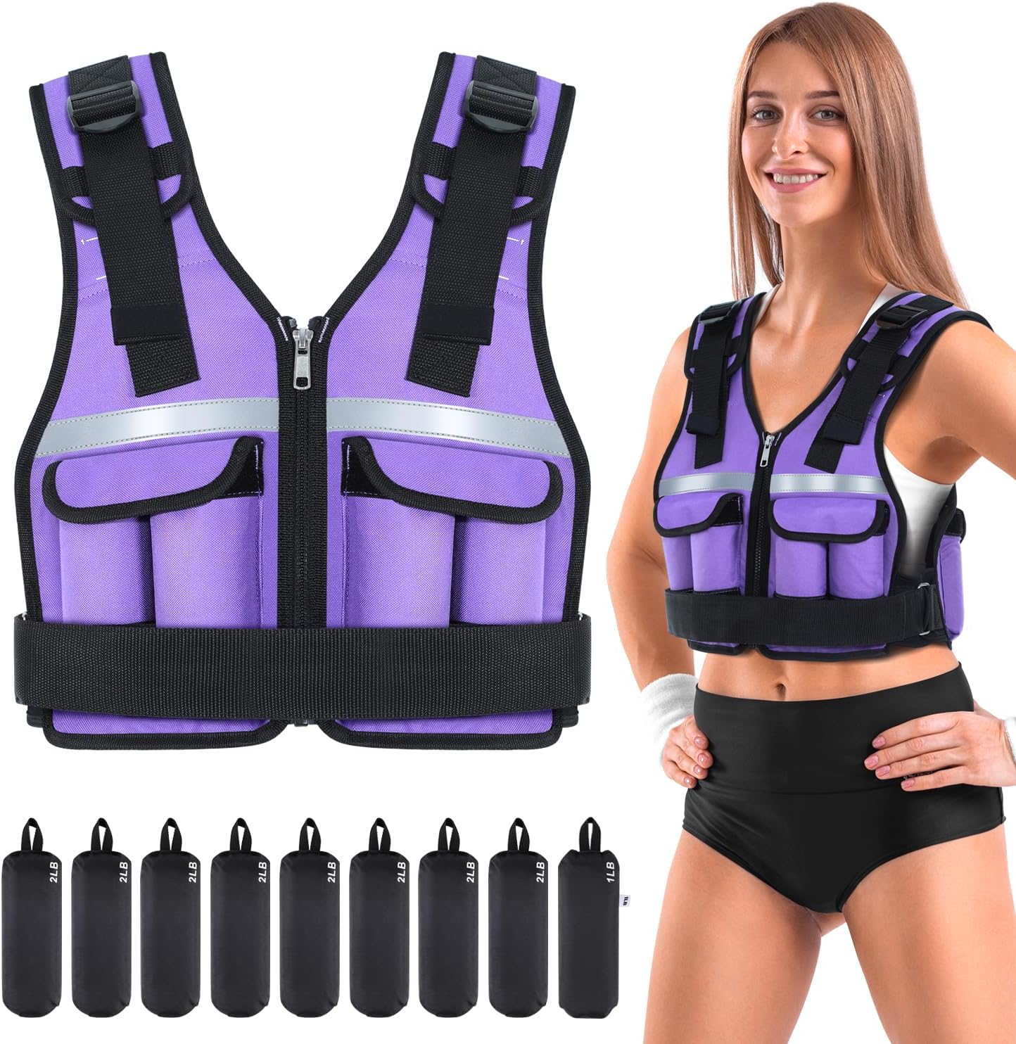 Sportneer Adjustable Weighted Vest Weights: 2-18 lbs/2-42 lbs Washable Weight Vest for Walking 16 In 1 Fast Adjust Rucking Vest for Women and Men Home Gym Running Jogging Strength Training Vests