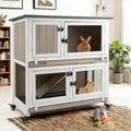 2 Story Rabbit Hutch Outdoor Indoor, Wooden Bunny Cage with 6 Lockable Wheels, 3 Removable No Leakage Pull Out Trays, Chew-Proof Ramp & Waterproof Roof, Ideal for Rabbit & Guinea Pig