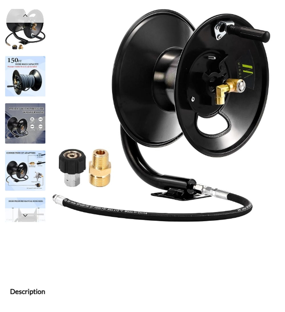 Heavy-Duty Steel Pressure Washer Hose Reel with Hand Crank and Swivel Arm product view
