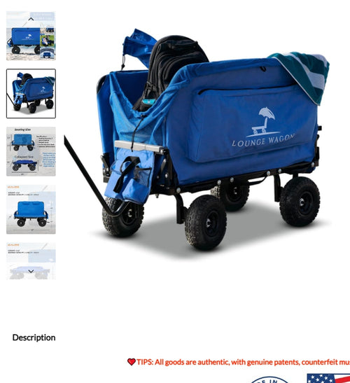 3-in-1 Beach Rolling Wagon with Convertible Lounge Seat product view