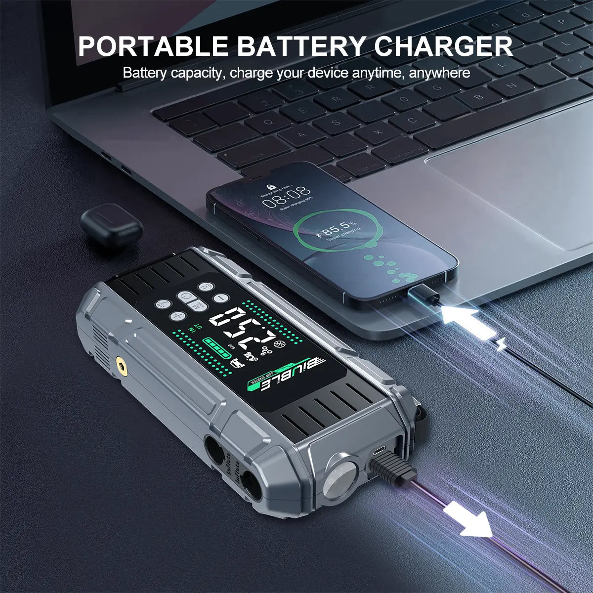 T3V2 TikTok gallery 4: BIUBLE X7 portable battery charger powering a phone and laptop
