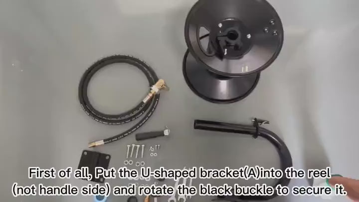 Heavy-Duty Steel Pressure Washer Hose Reel with Hand Crank and Swivel Arm demonstration