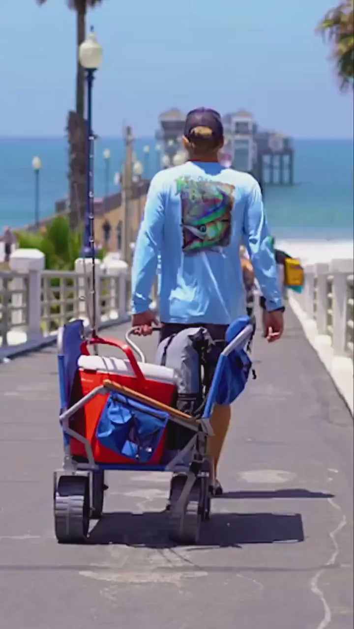 3-in-1 Beach Rolling Wagon with Convertible Lounge Seat demonstration