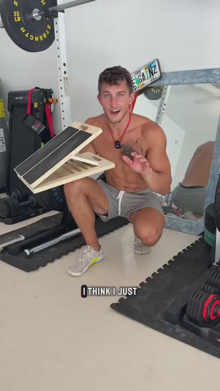 Adjustable Portable Wooden Slant Board for Calf Stretching demonstration